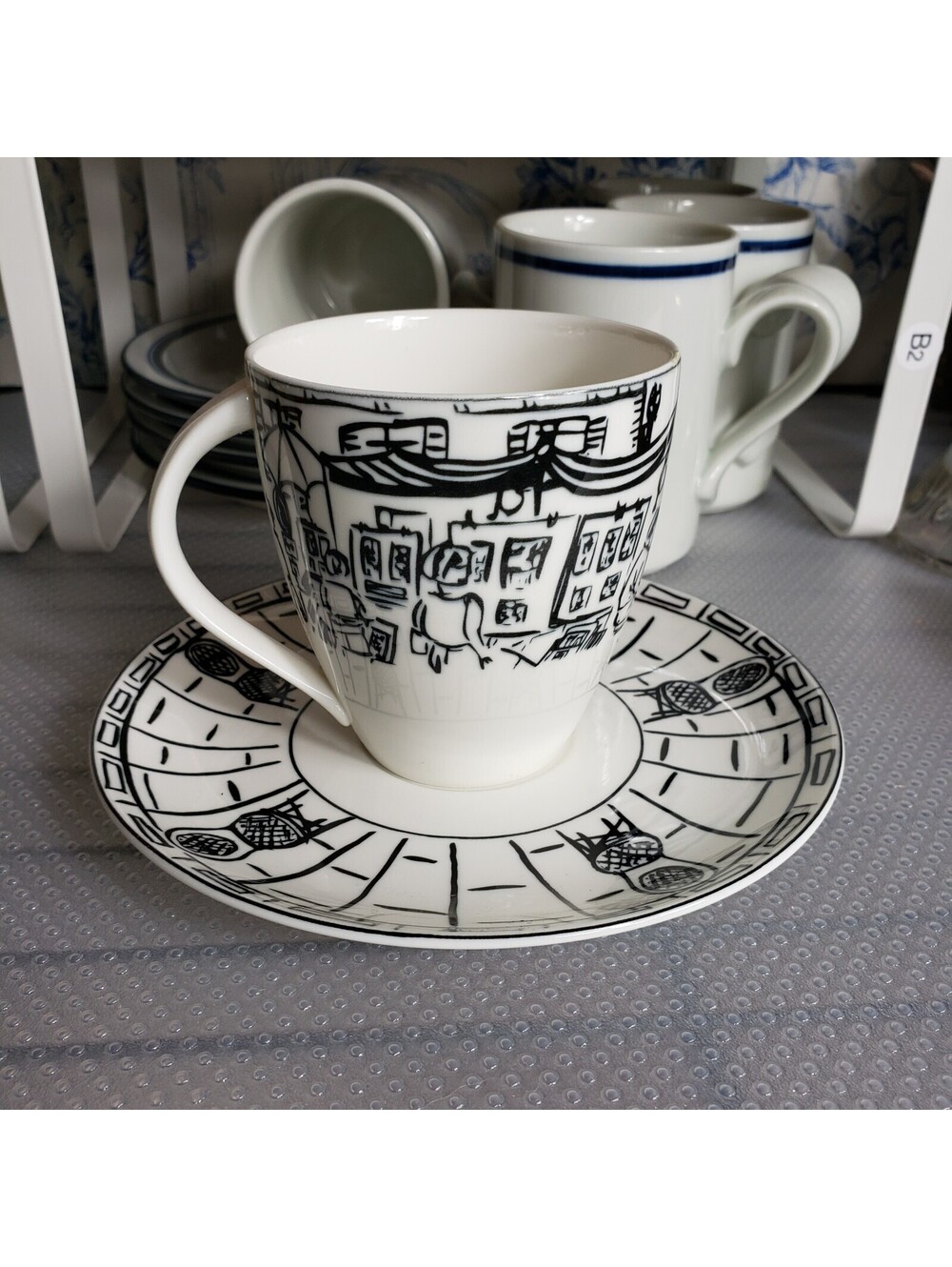 Mikasa Ultima+ Parisian Scenes Teacup and Saucer Set QTY 2 Fine Bone China